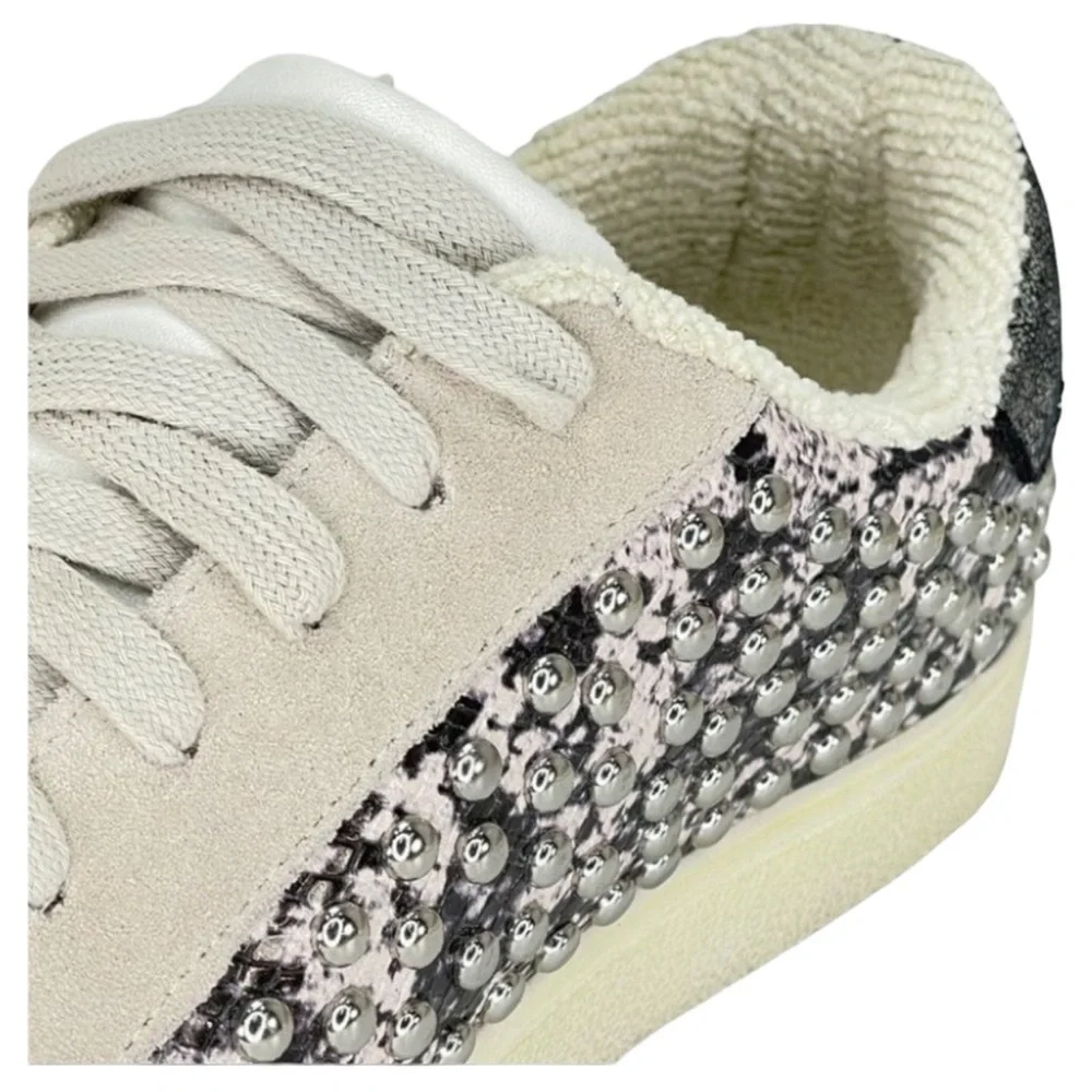 AQUA Womens Sneakers 10M Tess Grey Snake Print Leather Silver Studded